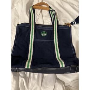 Tory Burch Blue Canvas Tote Bag EUC With Original Bag Some Slight Handle Wear